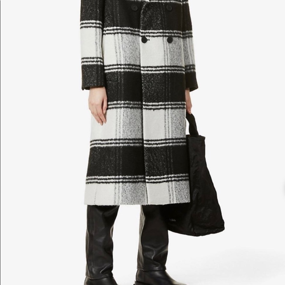 All Saints Black and White Plaid Pea Coat - Picture 4 of 5